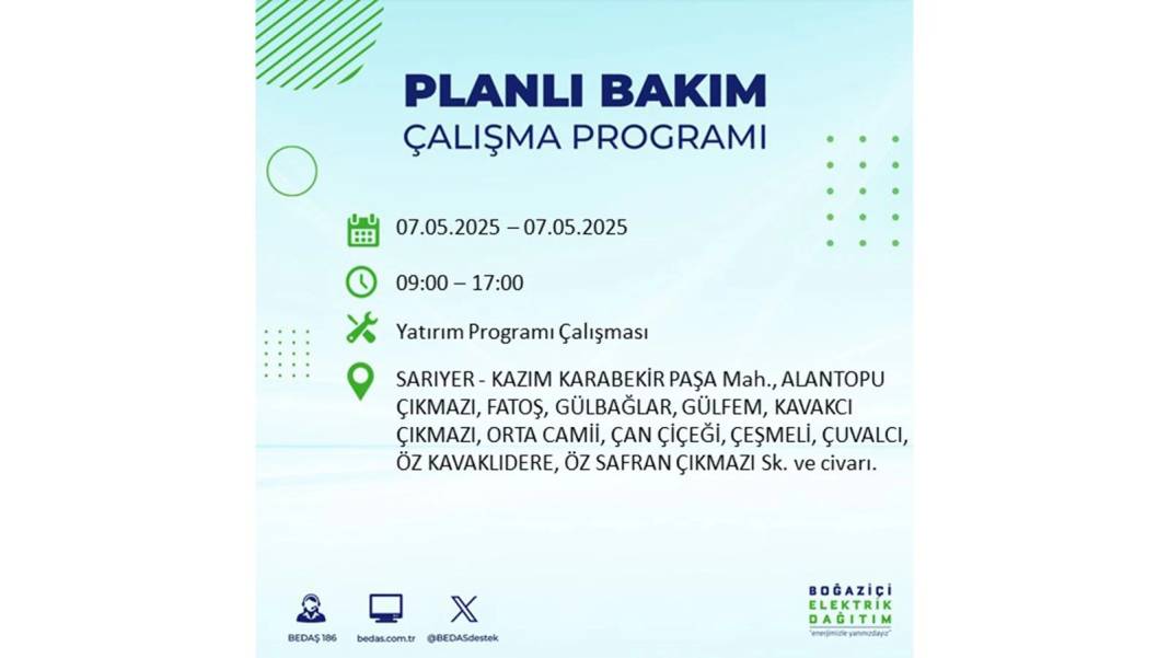 BÜYÜK ELEKTRİK KESİNTİSİ YAŞANACAK: BEDAŞ 7 Mayıs Çarşamba günü elektrik kesintisi yaşayacak ilçeleri sıraladı! 69