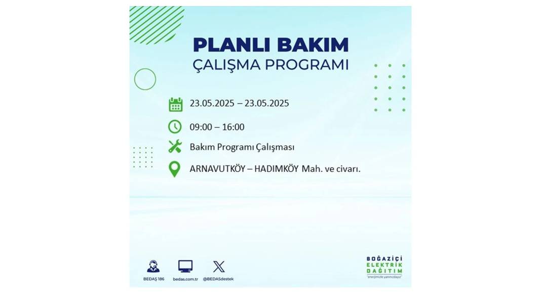 SAATLERCE ELEKTRİK OLMAYACAK: BEDAŞ 23 Mayıs Cuma günü o ilçelerde elektrik kesintisi yaşanacağını duyurdu! 57