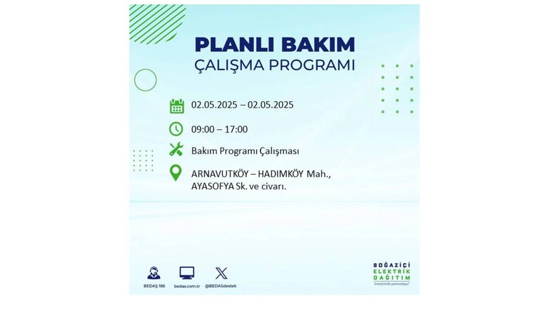 SAATLERCE ELEKTRİK OLMAYACAK: 2 Mayıs Cuma İstanbul elektrik kesintisi. BEDAŞ o ilçeleri sıraladı 93