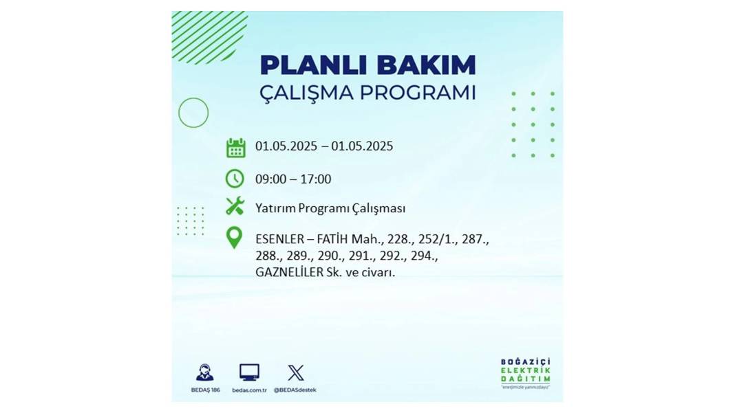 KARANLIĞA HAPSOLACAKLAR: 1 Mayıs Perşembe İstanbul elektrik kesintisi. BEDAŞ o ilçeleri teker teker uyardı 8