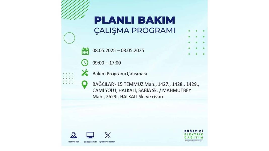 BÜYÜK ELEKTRİK KESİNTİSİ YAŞANACAK: 8 Mayıs Perşembe İstanbul elektrik kesintisi. BEDAŞ o ilçeleri uyardı! 80
