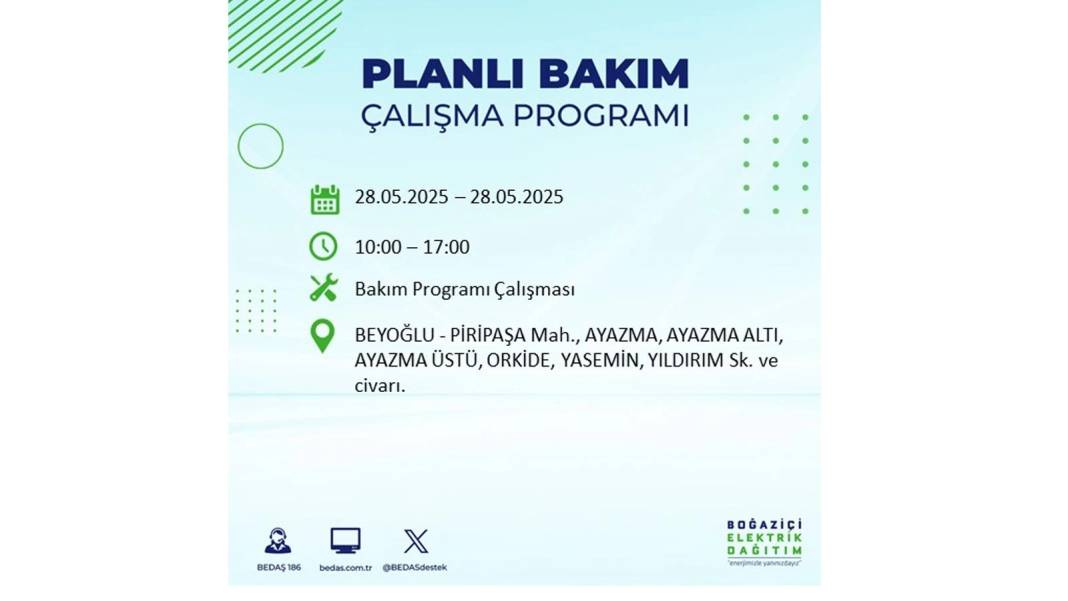 SAATLERCE ELEKTRİK OLMAYACAK: BEDAŞ 28 Mayıs Çarşamba elektrik kesintisi yaşayacak ilçeleri sıraladı 62