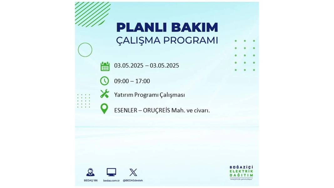 KARANLIĞA GÖMÜLECEKLER: 3 Mayıs Cumartesi elektrik kesintisi yaşayacak ilçeler belli oldu. BEDAŞ o ilçeleri uyardı! 27