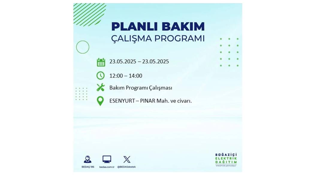 SAATLERCE ELEKTRİK OLMAYACAK: BEDAŞ 23 Mayıs Cuma günü o ilçelerde elektrik kesintisi yaşanacağını duyurdu! 40