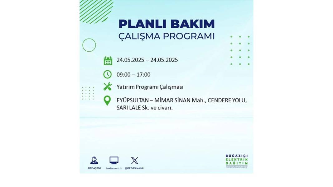 BÜYÜK KESİNTİ YAŞANACAK: BEDAŞ 24 Mayıs Cumartesi günü elektrik kesintisi yaşayacak ilçeleri sıraladı 14