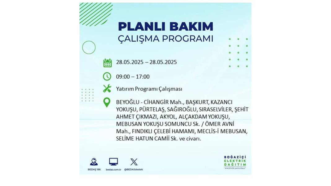 SAATLERCE ELEKTRİK OLMAYACAK: BEDAŞ 28 Mayıs Çarşamba elektrik kesintisi yaşayacak ilçeleri sıraladı 56