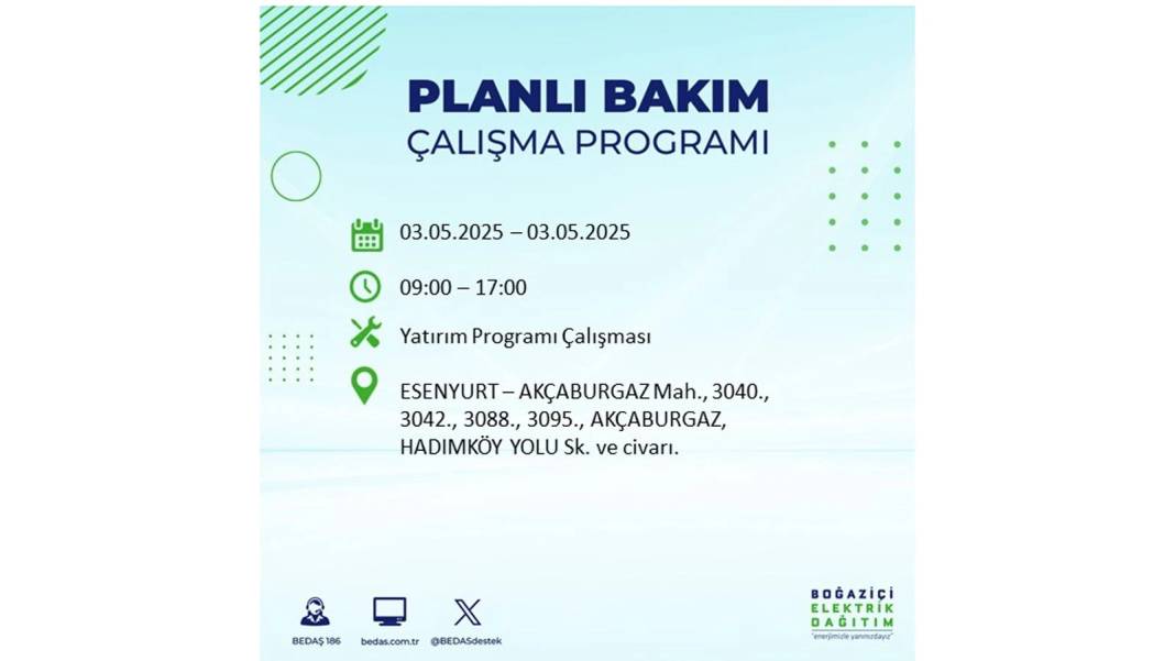 KARANLIĞA GÖMÜLECEKLER: 3 Mayıs Cumartesi elektrik kesintisi yaşayacak ilçeler belli oldu. BEDAŞ o ilçeleri uyardı! 26