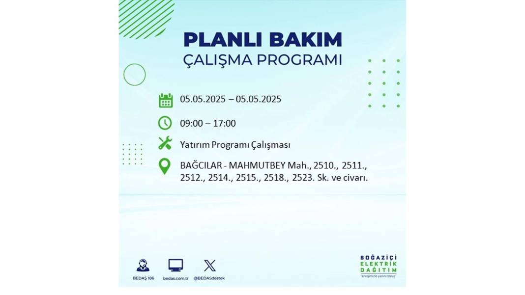BÜYÜK ELEKTRİK KESİNTİSİ YAŞANACAK: BEDAŞ 5 Mayıs Pazartesi elektrik kesintisi yaşayacak ilçeleri sıraladı! 87