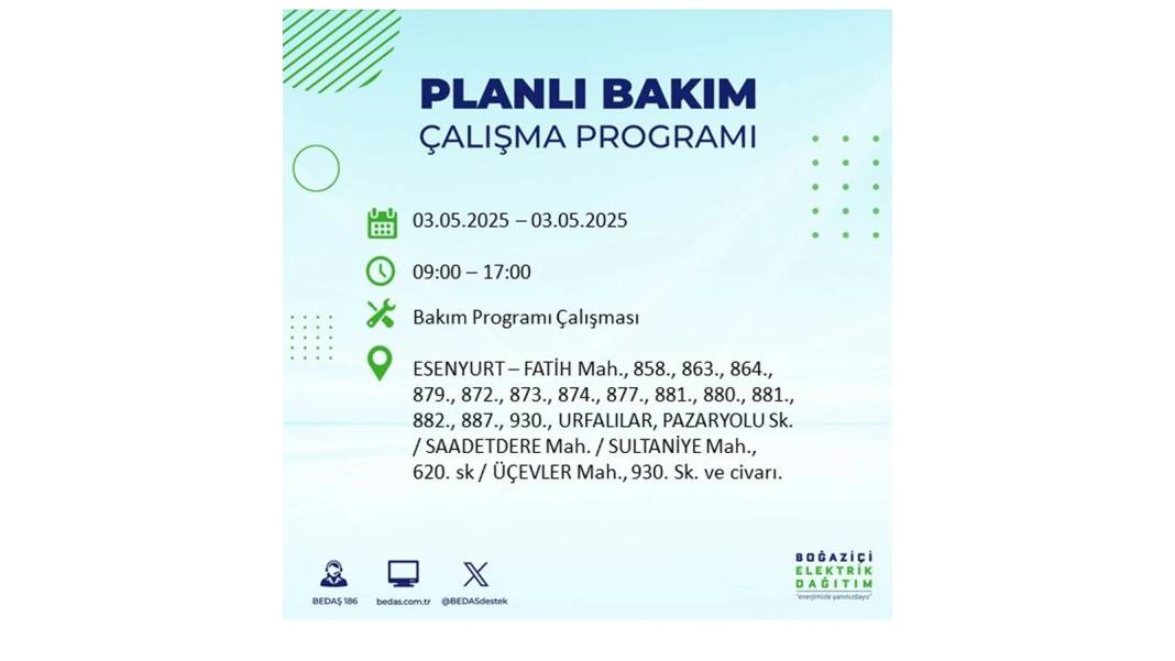 KARANLIĞA GÖMÜLECEKLER: 3 Mayıs Cumartesi elektrik kesintisi yaşayacak ilçeler belli oldu. BEDAŞ o ilçeleri uyardı! 24