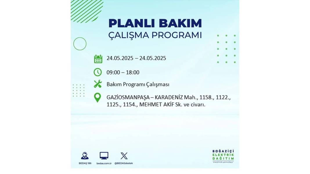 BÜYÜK KESİNTİ YAŞANACAK: BEDAŞ 24 Mayıs Cumartesi günü elektrik kesintisi yaşayacak ilçeleri sıraladı 6