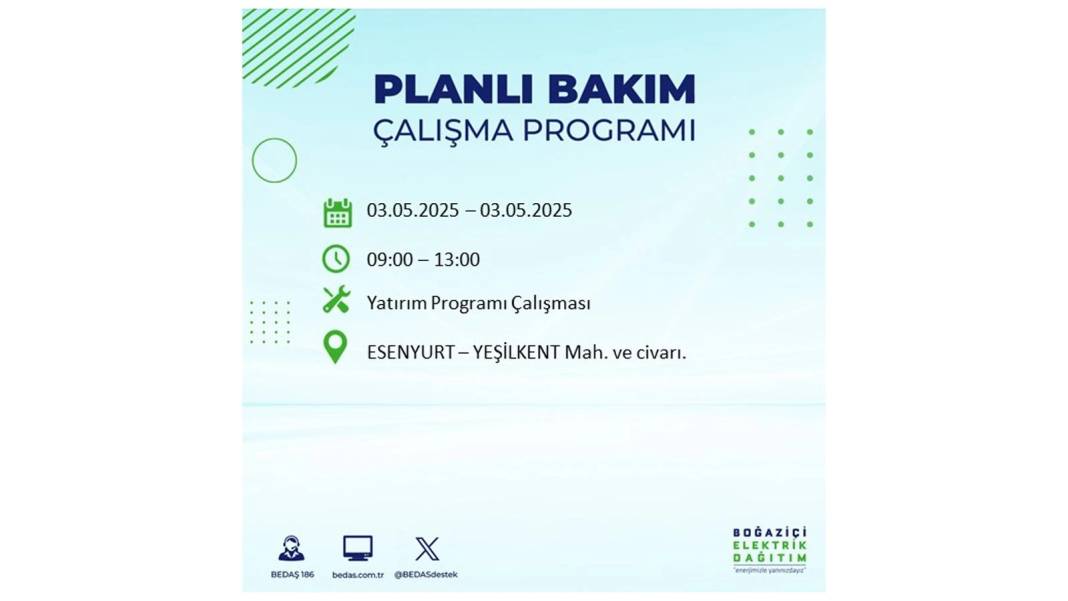 KARANLIĞA GÖMÜLECEKLER: 3 Mayıs Cumartesi elektrik kesintisi yaşayacak ilçeler belli oldu. BEDAŞ o ilçeleri uyardı! 25