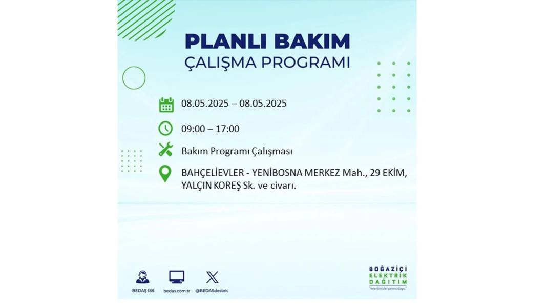 BÜYÜK ELEKTRİK KESİNTİSİ YAŞANACAK: 8 Mayıs Perşembe İstanbul elektrik kesintisi. BEDAŞ o ilçeleri uyardı! 76