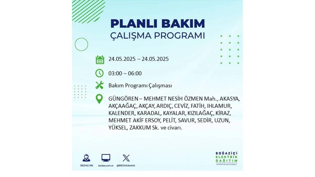 BÜYÜK KESİNTİ YAŞANACAK: BEDAŞ 24 Mayıs Cumartesi günü elektrik kesintisi yaşayacak ilçeleri sıraladı 7