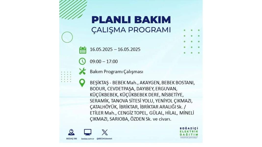 KARANLIĞA HAPSOLACAKLAR: 16 Mayıs Cuma İstanbul elektrik kesintisi. BEDAŞ elektrik kesintisi yaşayacak ilçeleri sıraladı! 65