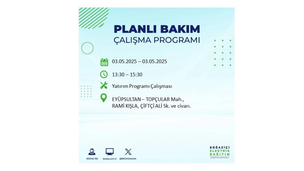 KARANLIĞA GÖMÜLECEKLER: 3 Mayıs Cumartesi elektrik kesintisi yaşayacak ilçeler belli oldu. BEDAŞ o ilçeleri uyardı! 23