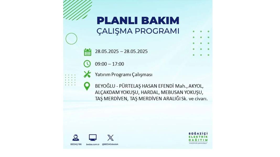 SAATLERCE ELEKTRİK OLMAYACAK: BEDAŞ 28 Mayıs Çarşamba elektrik kesintisi yaşayacak ilçeleri sıraladı 54