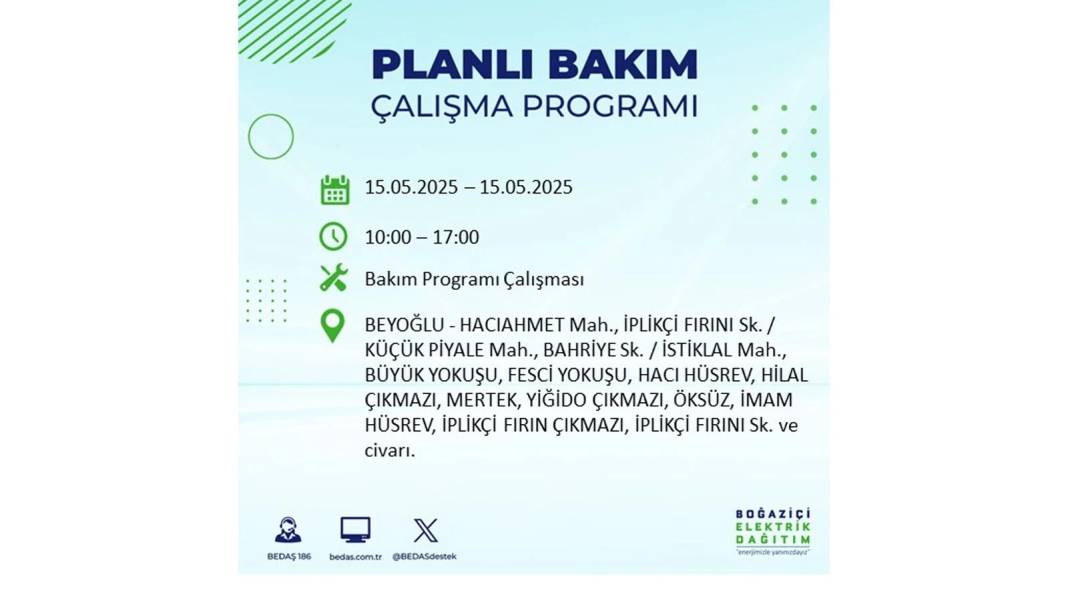 SAATLERCE ELEKTRİK OLMAYACAK: BEDAŞ 15 Mayıs Perşembe günü için o ilçeleri uyardı. Elektrikler ne zaman gelecek? 49