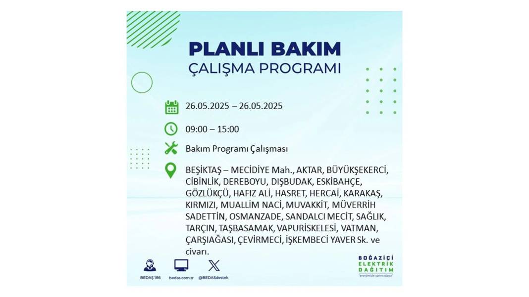 BÜYÜK ELEKTRİK KESİNTİSİ YAŞANACAK: BEDAŞ 26 Mayıs Pazartesi günü elektrik kesintisi yaşayacak ilçeleri sıraladı! 42