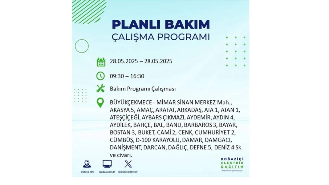 SAATLERCE ELEKTRİK OLMAYACAK: BEDAŞ 28 Mayıs Çarşamba elektrik kesintisi yaşayacak ilçeleri sıraladı 51