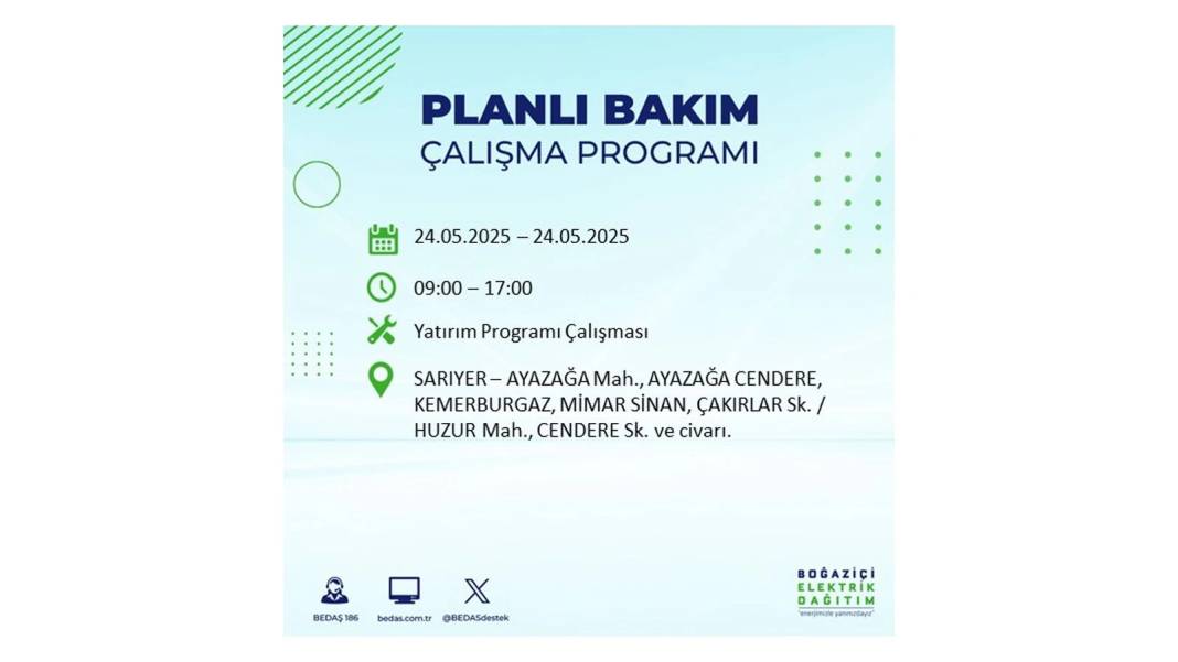 BÜYÜK KESİNTİ YAŞANACAK: BEDAŞ 24 Mayıs Cumartesi günü elektrik kesintisi yaşayacak ilçeleri sıraladı 5