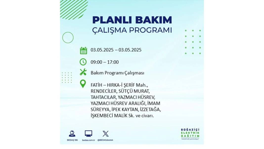 KARANLIĞA GÖMÜLECEKLER: 3 Mayıs Cumartesi elektrik kesintisi yaşayacak ilçeler belli oldu. BEDAŞ o ilçeleri uyardı! 21
