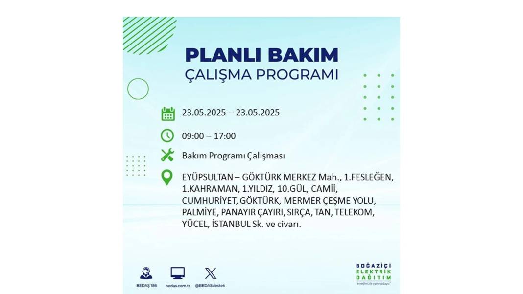 SAATLERCE ELEKTRİK OLMAYACAK: BEDAŞ 23 Mayıs Cuma günü o ilçelerde elektrik kesintisi yaşanacağını duyurdu! 31