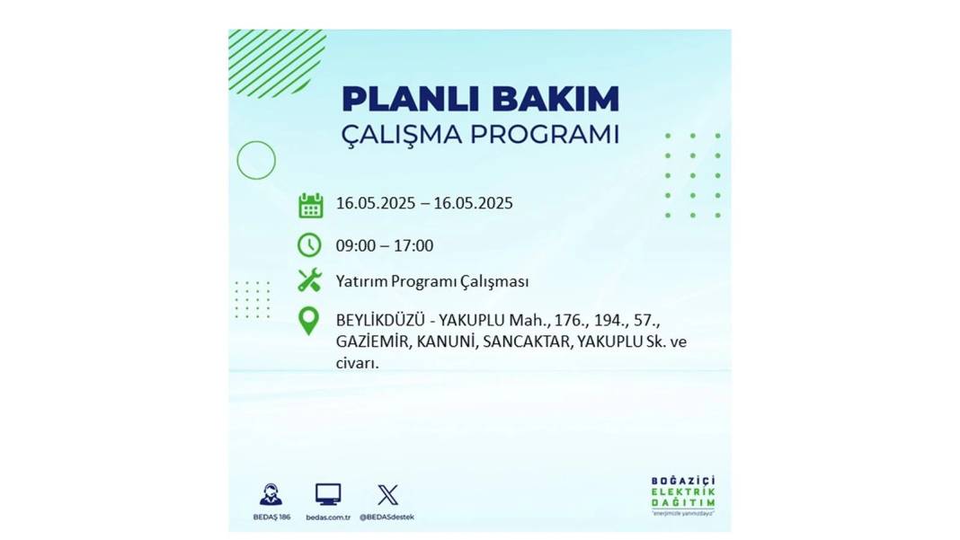 KARANLIĞA HAPSOLACAKLAR: 16 Mayıs Cuma İstanbul elektrik kesintisi. BEDAŞ elektrik kesintisi yaşayacak ilçeleri sıraladı! 61
