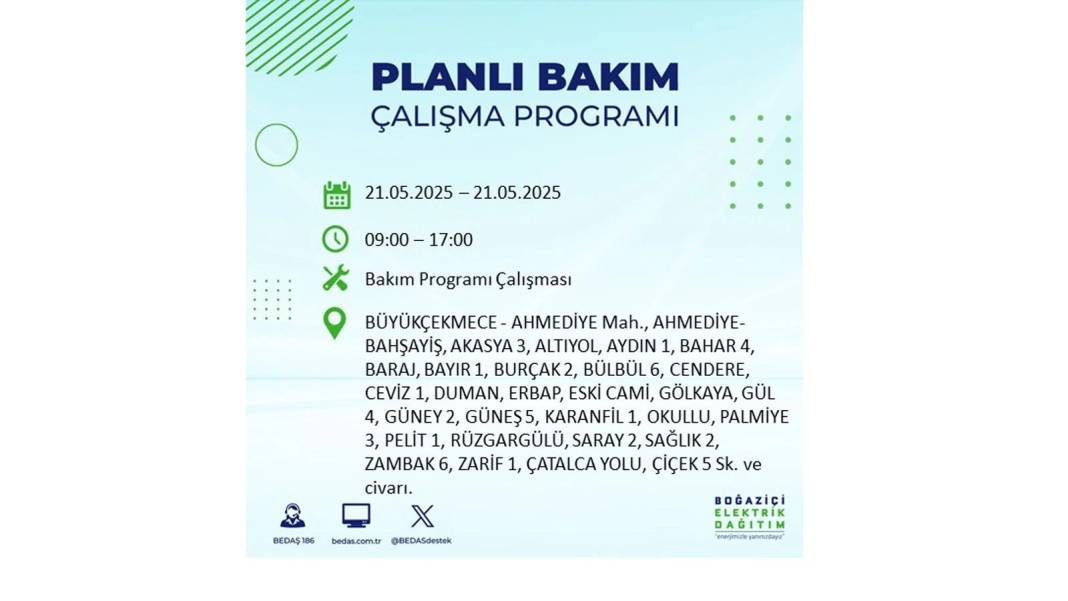 KARANLIĞA GÖMÜLECEKLER: 21 Mayıs Çarşamba İstanbul elektrik kesintisi. BEDAŞ elektrik kesintisi yaşayacakları sıraladı! 34