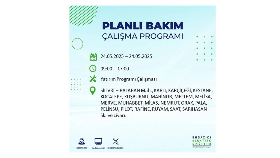 BÜYÜK KESİNTİ YAŞANACAK: BEDAŞ 24 Mayıs Cumartesi günü elektrik kesintisi yaşayacak ilçeleri sıraladı 4