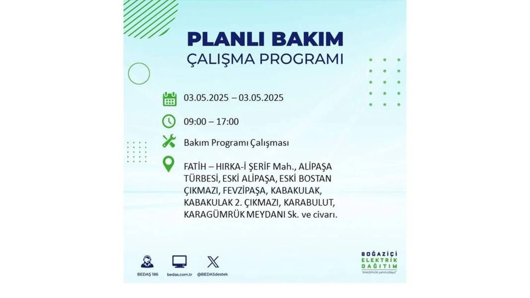 KARANLIĞA GÖMÜLECEKLER: 3 Mayıs Cumartesi elektrik kesintisi yaşayacak ilçeler belli oldu. BEDAŞ o ilçeleri uyardı! 19