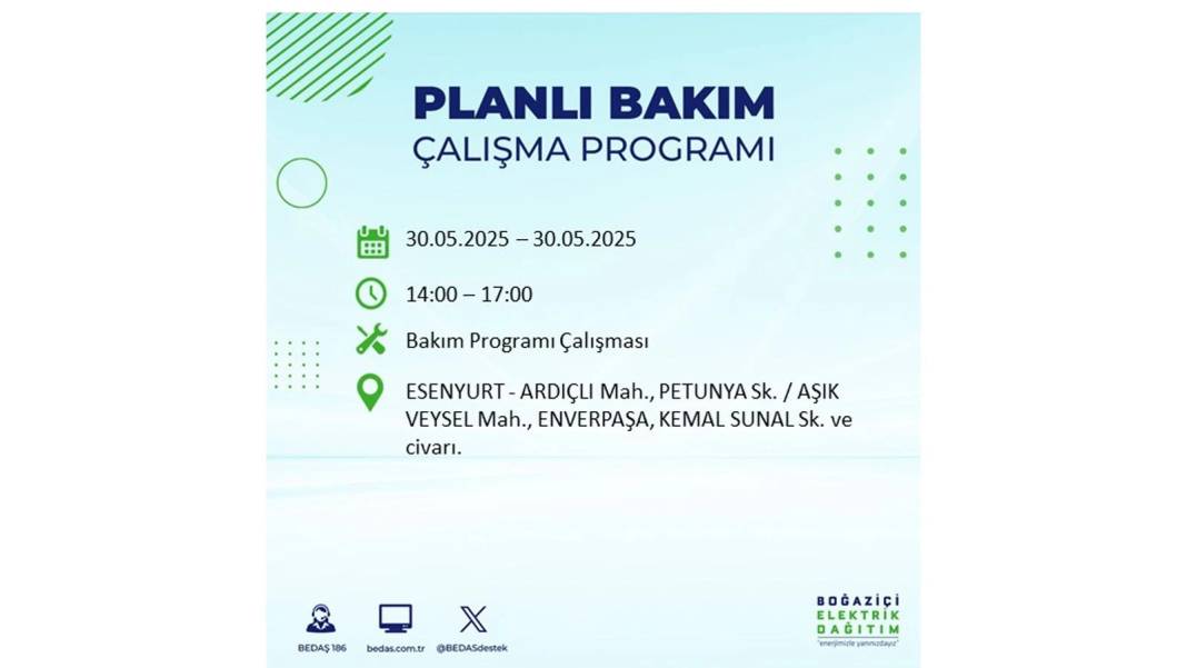 ELEKTRİKLER SAATLERCE OLMAYACAK: BEDAŞ 30 Mayıs Cuma günü elektrik kesintisi yaşayacak ilçeleri sıraladı 45