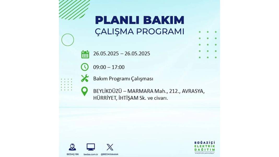 BÜYÜK ELEKTRİK KESİNTİSİ YAŞANACAK: BEDAŞ 26 Mayıs Pazartesi günü elektrik kesintisi yaşayacak ilçeleri sıraladı! 38