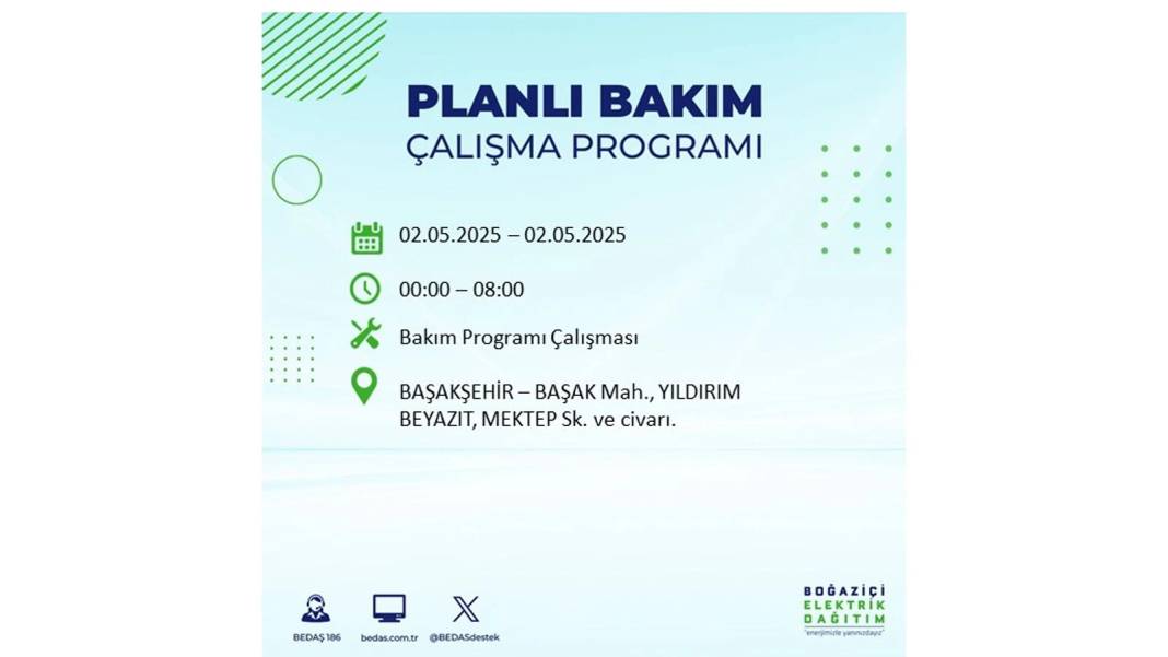 SAATLERCE ELEKTRİK OLMAYACAK: 2 Mayıs Cuma İstanbul elektrik kesintisi. BEDAŞ o ilçeleri sıraladı 68