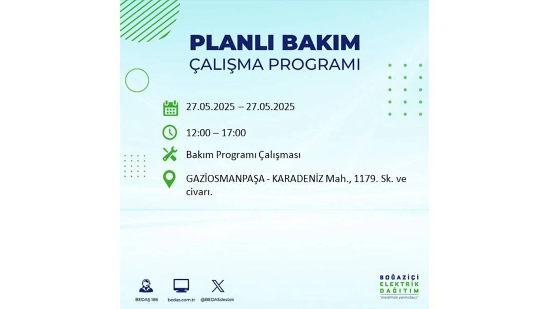 SAATLERCE ELEKTRİK OLMAYACAK: BEDAŞ 27 Mayıs Salı elektrik kesintisi yaşayacak ilçeleri uyardı! 63