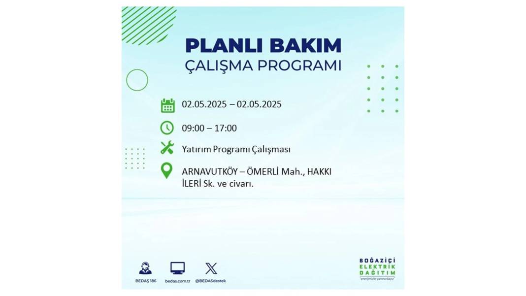 SAATLERCE ELEKTRİK OLMAYACAK: 2 Mayıs Cuma İstanbul elektrik kesintisi. BEDAŞ o ilçeleri sıraladı 94