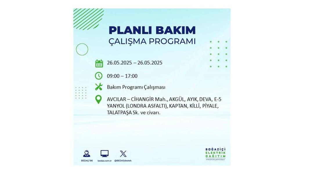 BÜYÜK ELEKTRİK KESİNTİSİ YAŞANACAK: BEDAŞ 26 Mayıs Pazartesi günü elektrik kesintisi yaşayacak ilçeleri sıraladı! 65