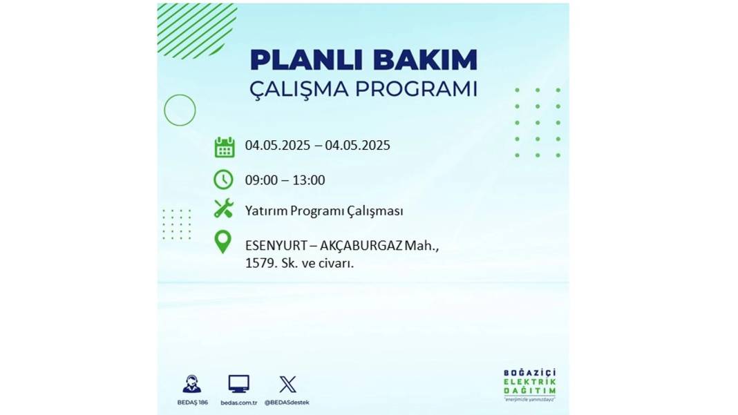 PAZAR GÜNÜ O İLÇELER KARANLIĞA GÖMÜLECEK: BEDAŞ 4 Mayıs Pazar günü elektrik kesintisi yaşayacak ilçeleri sıraladı! 6
