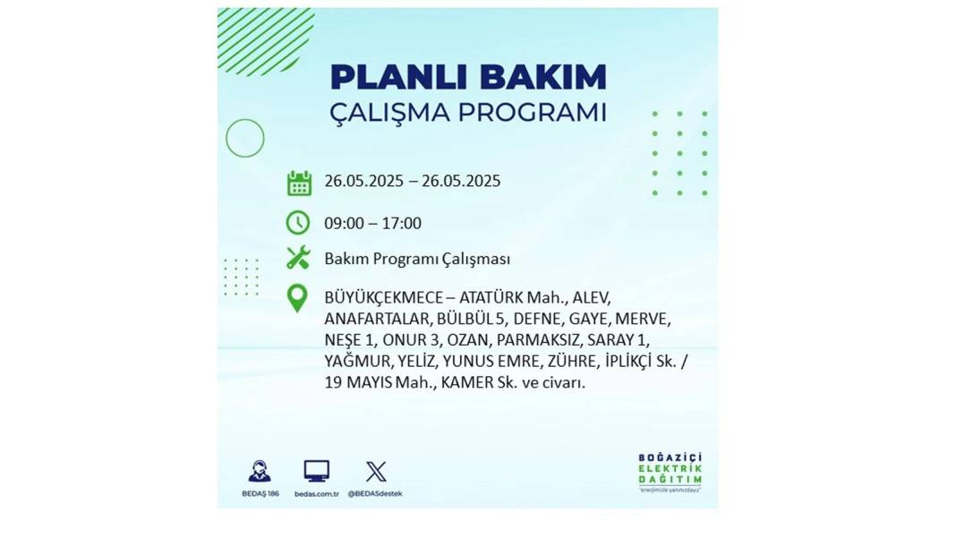 BÜYÜK ELEKTRİK KESİNTİSİ YAŞANACAK: BEDAŞ 26 Mayıs Pazartesi günü elektrik kesintisi yaşayacak ilçeleri sıraladı! 37