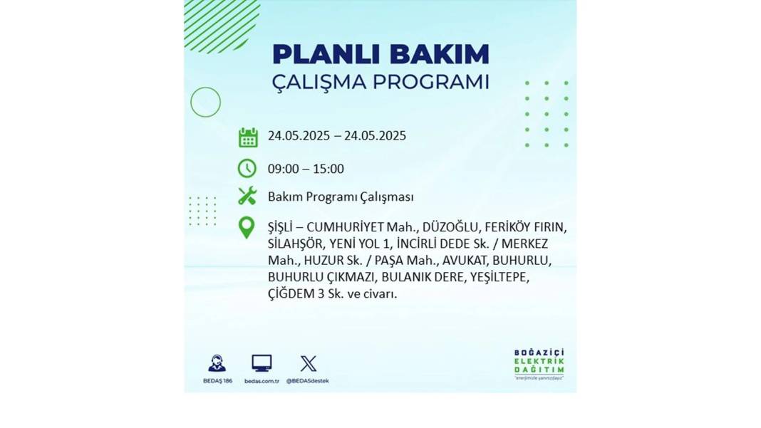 BÜYÜK KESİNTİ YAŞANACAK: BEDAŞ 24 Mayıs Cumartesi günü elektrik kesintisi yaşayacak ilçeleri sıraladı 1