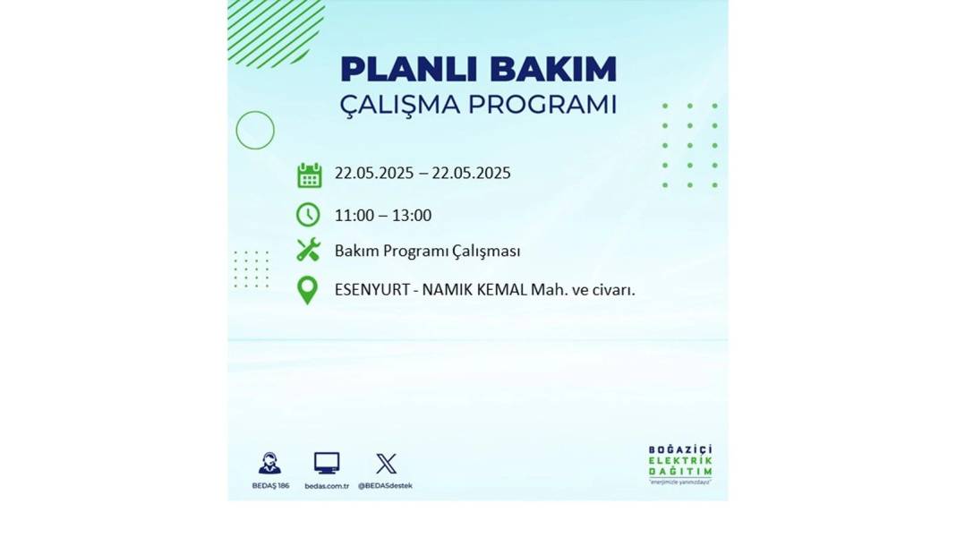 BÜYÜK KESİNTİ YAŞANACAK: 22 Mayıs Perşembe İstanbul elektrik kesintisi. BEDAŞ elektrik kesintisi yaşayacak ilçeleri sıraladı 38