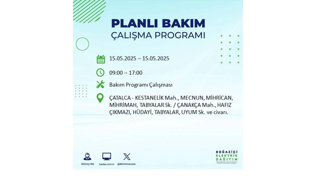 SAATLERCE ELEKTRİK OLMAYACAK: BEDAŞ 15 Mayıs Perşembe günü için o ilçeleri uyardı. Elektrikler ne zaman gelecek? 44