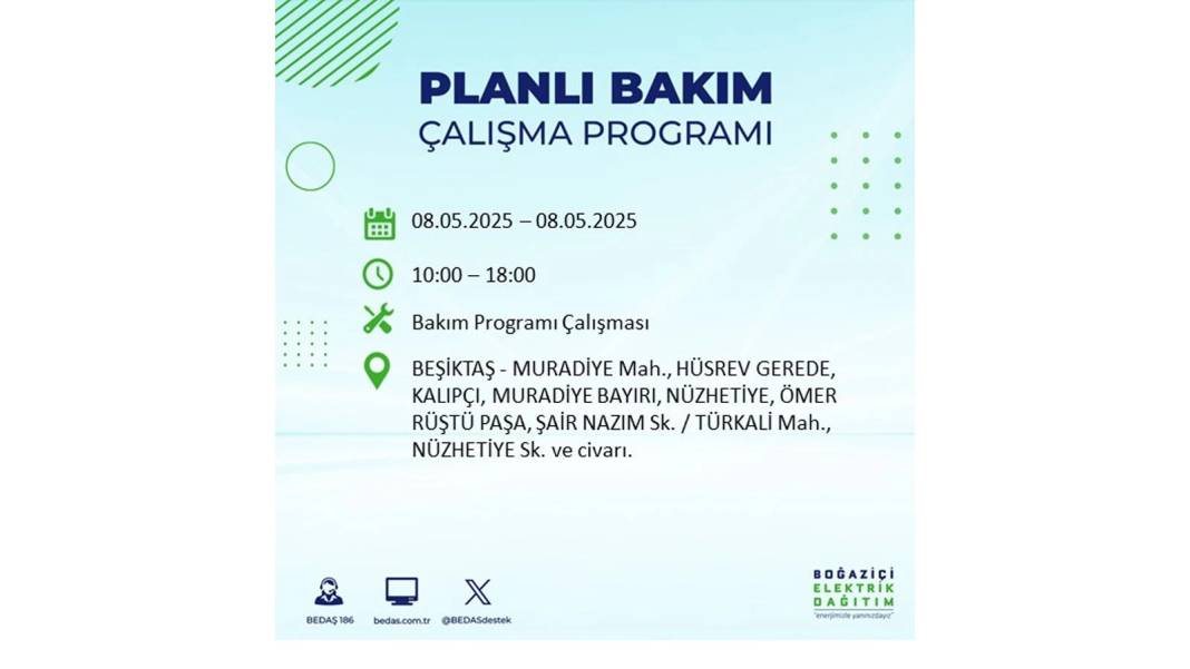 BÜYÜK ELEKTRİK KESİNTİSİ YAŞANACAK: 8 Mayıs Perşembe İstanbul elektrik kesintisi. BEDAŞ o ilçeleri uyardı! 69