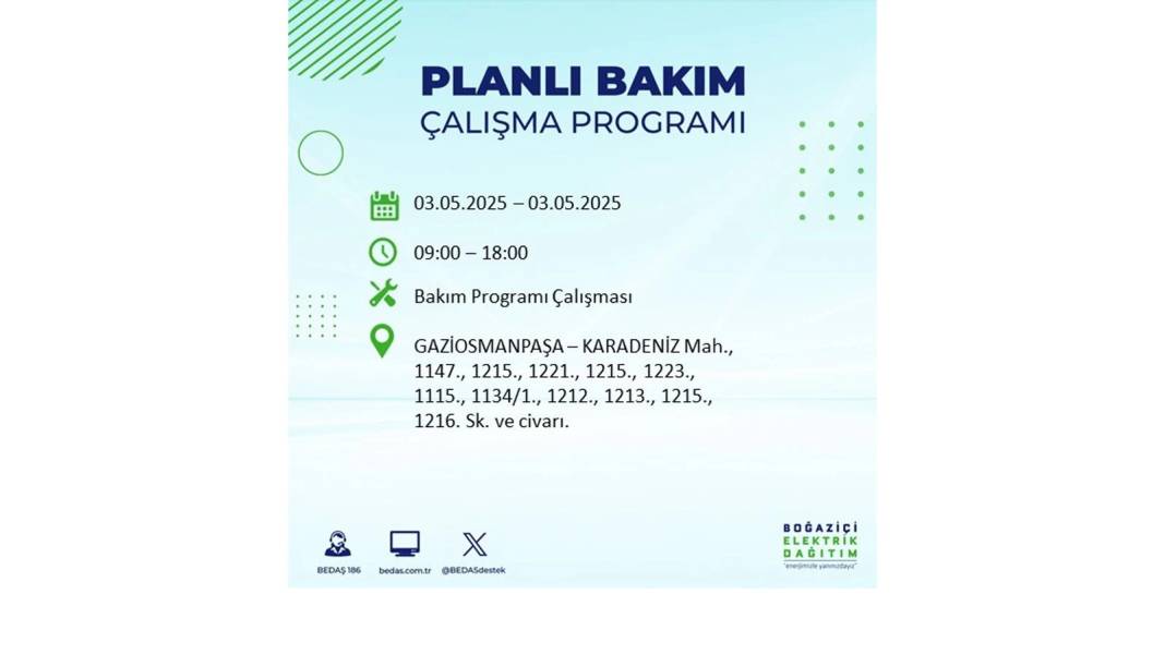 KARANLIĞA GÖMÜLECEKLER: 3 Mayıs Cumartesi elektrik kesintisi yaşayacak ilçeler belli oldu. BEDAŞ o ilçeleri uyardı! 15