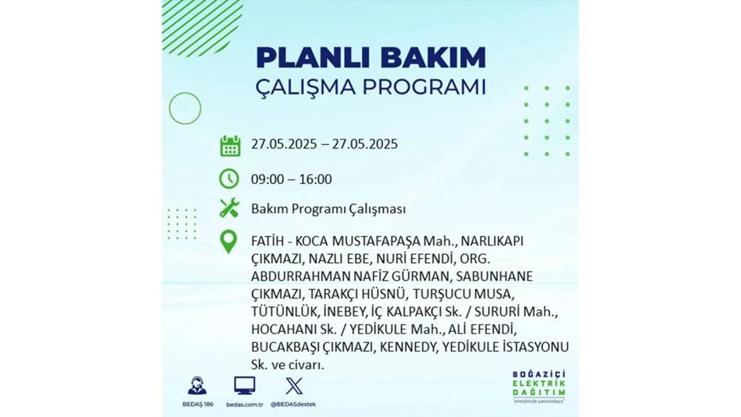 SAATLERCE ELEKTRİK OLMAYACAK: BEDAŞ 27 Mayıs Salı elektrik kesintisi yaşayacak ilçeleri uyardı! 59