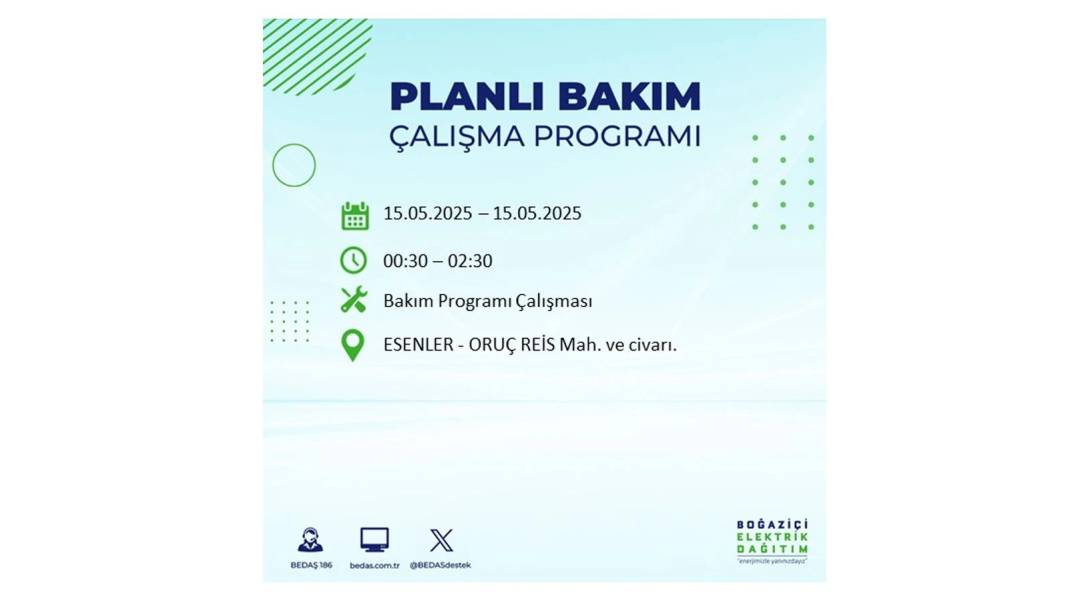 SAATLERCE ELEKTRİK OLMAYACAK: BEDAŞ 15 Mayıs Perşembe günü için o ilçeleri uyardı. Elektrikler ne zaman gelecek? 43