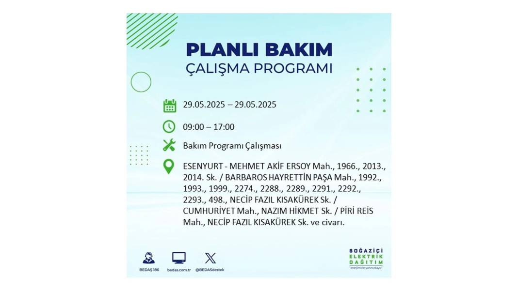 BÜYÜK ELEKTRİK KESİNTİSİ YAŞANACAK: BEDAŞ 29 Mayıs elektrik kesintisi yaşayacak ilçeleri sıraladı! 37