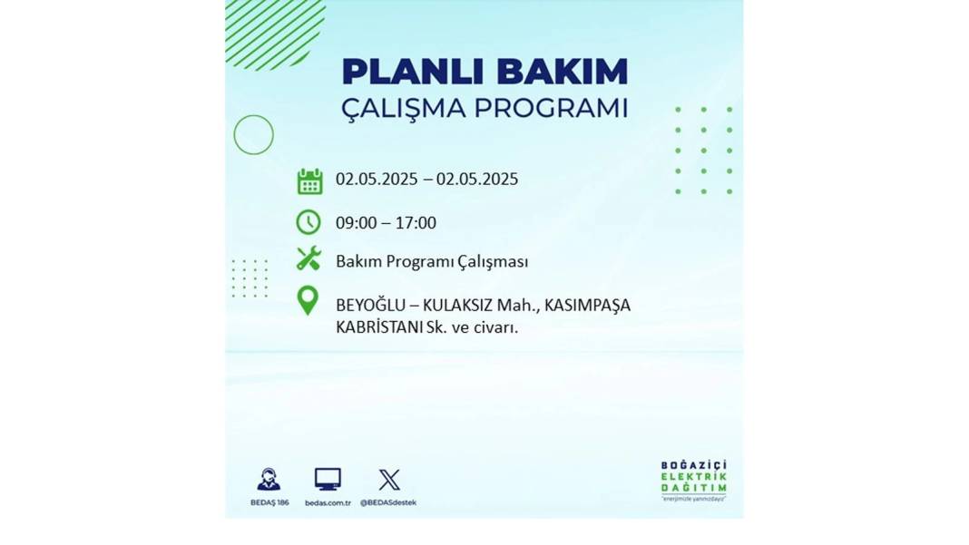 SAATLERCE ELEKTRİK OLMAYACAK: 2 Mayıs Cuma İstanbul elektrik kesintisi. BEDAŞ o ilçeleri sıraladı 64