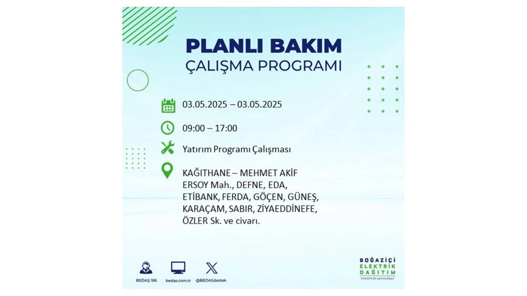 KARANLIĞA GÖMÜLECEKLER: 3 Mayıs Cumartesi elektrik kesintisi yaşayacak ilçeler belli oldu. BEDAŞ o ilçeleri uyardı! 13