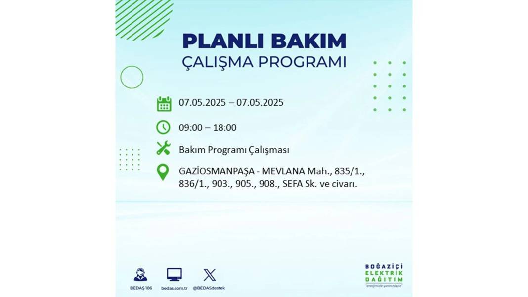 BÜYÜK ELEKTRİK KESİNTİSİ YAŞANACAK: BEDAŞ 7 Mayıs Çarşamba günü elektrik kesintisi yaşayacak ilçeleri sıraladı! 56