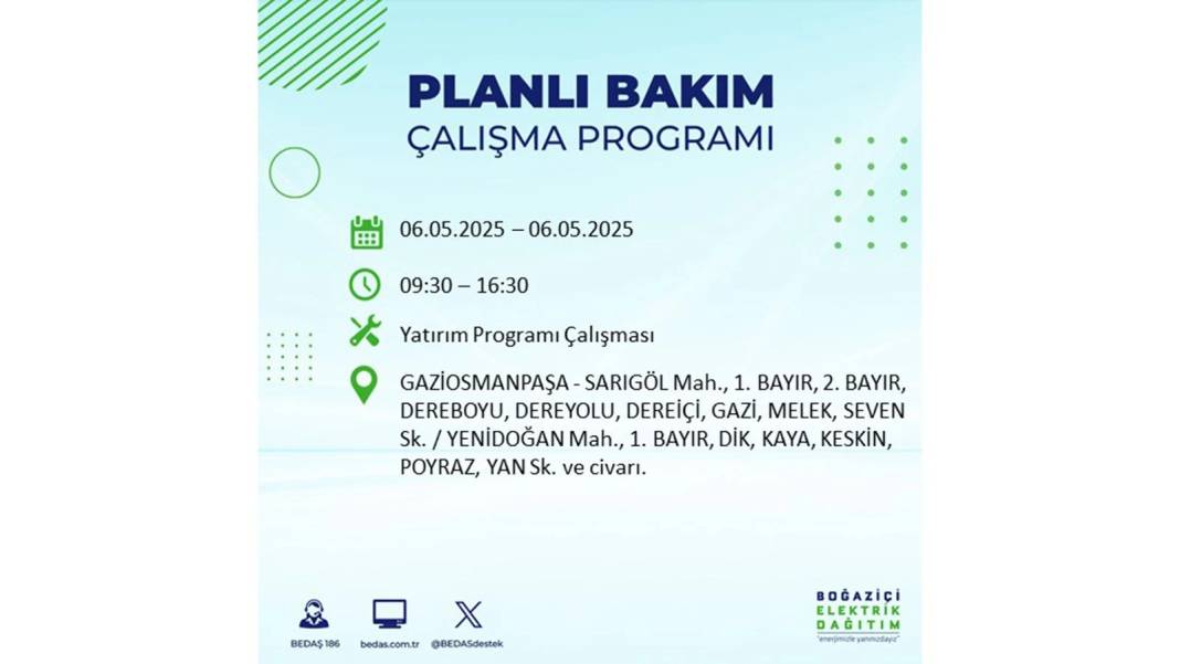 KARANLIĞA GÖMÜLECEKLER: 6 Mayıs Salı İstanbul elektrik kesintisi. BEDAŞ o ilçeleri teker teker uyardı 93